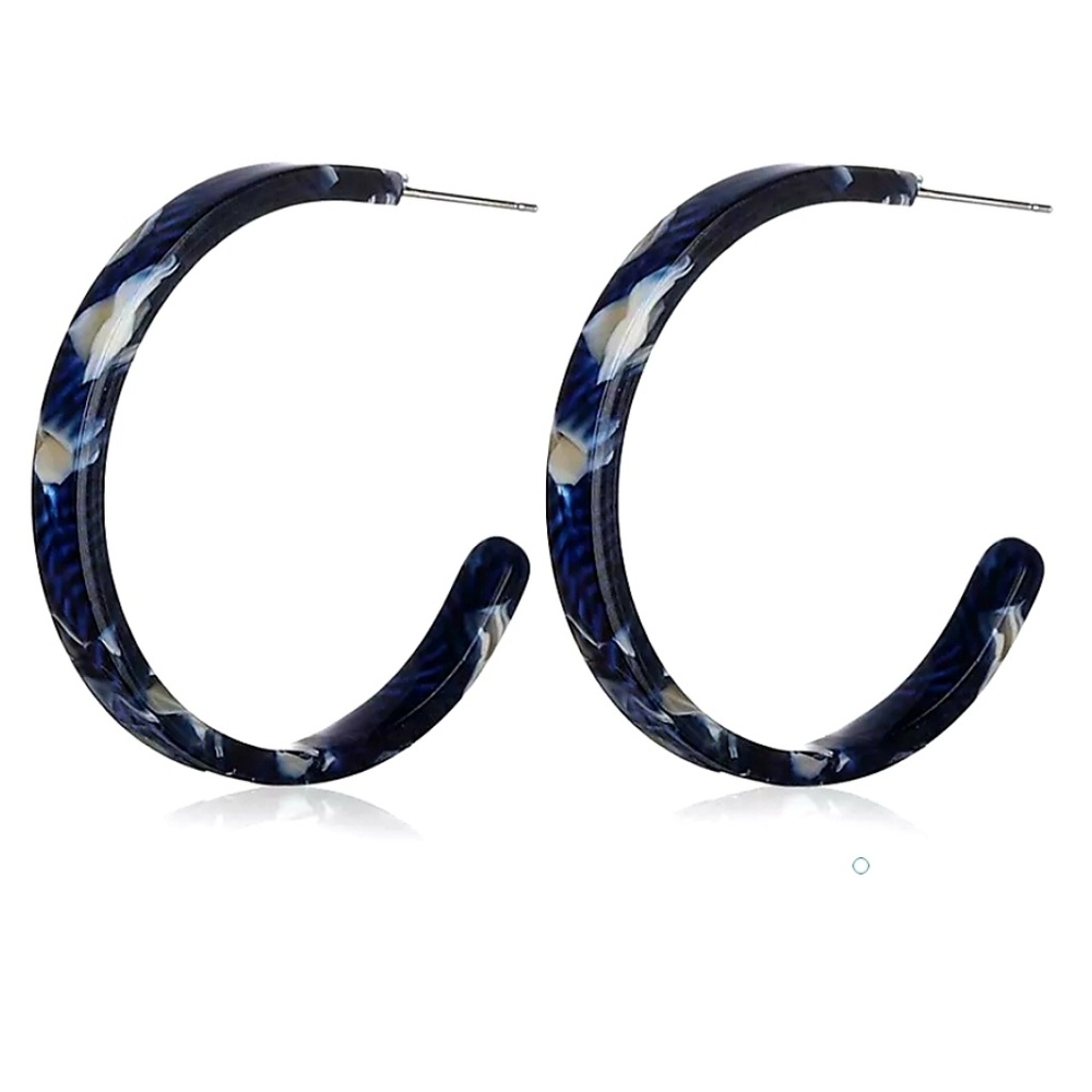 Navy/Cream Swirl Acrylic Hoop Earrings